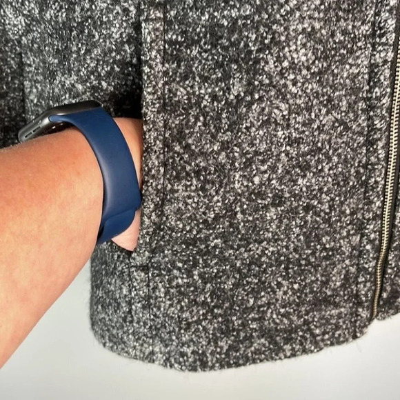 LANDS END Wool Zip Jacket Marled Black Grey High Neck Pockets Size 10P - Picture 5 of 11